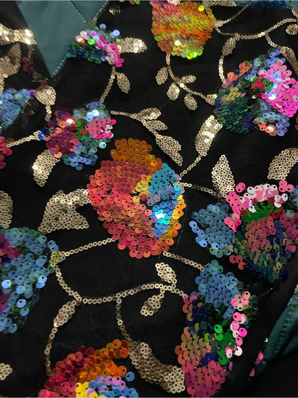 Sequin Floral Wrap Scarf - Black with Multicolor Sequins